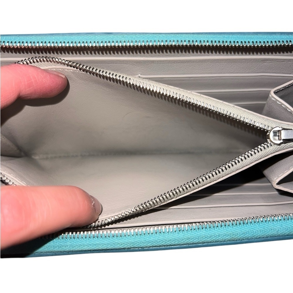 EUC Celine Large Zipped Multifunction Long Wallet Blue Leather Silver Hardware - Picture 12 of 15